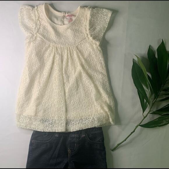 Lace Flutter Sleeve Top cream off-white girls Size 4 - Picture 4 of 7